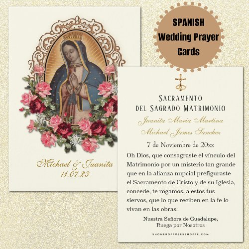 Spanish Catholic Guadalupe Wedding Holy Card