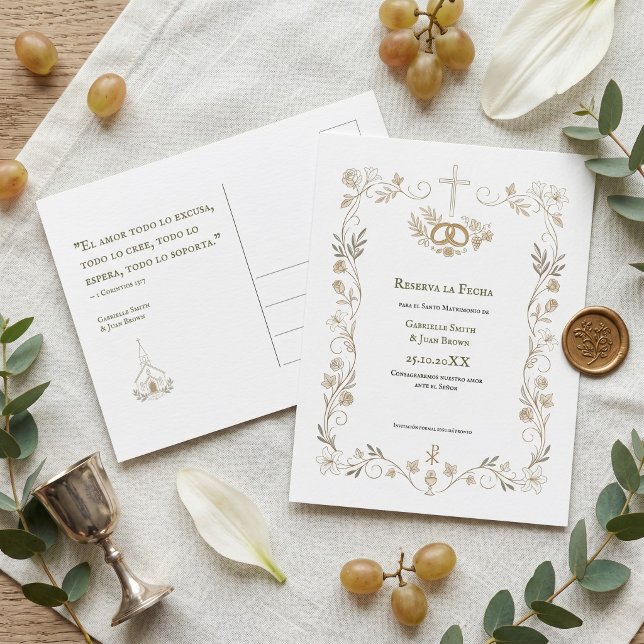 Spanish Catholic Reserva la Fecha Christian Postcard (Creator Uploaded)