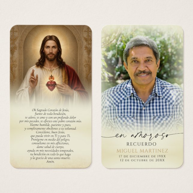 Spanish Catholic Sacred Heart Memorial Prayer (Front & Back)