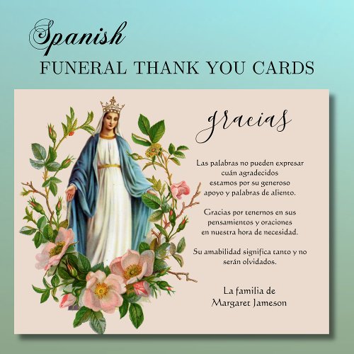 Spanish Catholic Virgin Mary Condolence Thank You Card