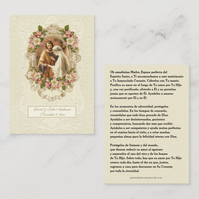 Spanish Catholic Wedding Prayer Holy Card (Front/Back)