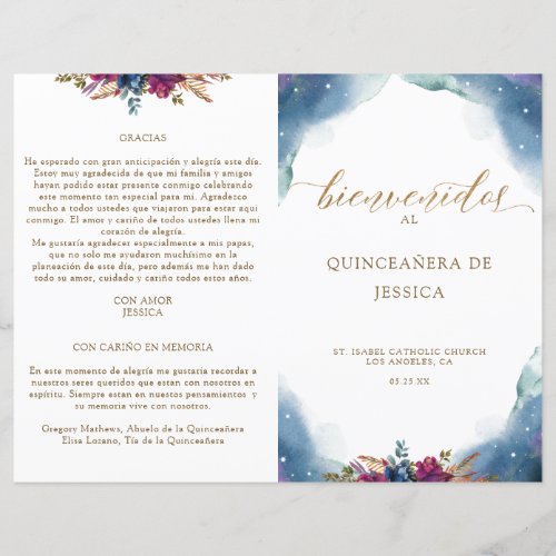 Spanish Celestial Starry Quinceaera Fold Program