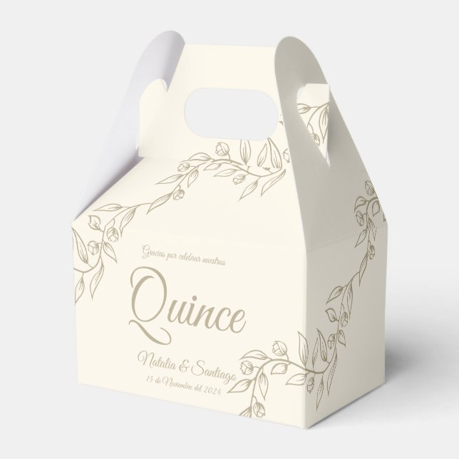 Spanish Champagne Twins Quince Botanicals Favor Boxes (Front Side)