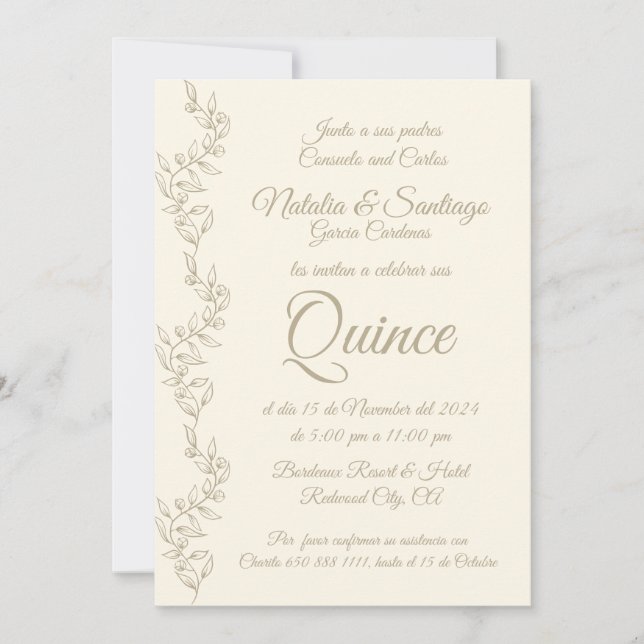 Spanish Champagne Twins Quince Skater Butterfly Invitation (Front)