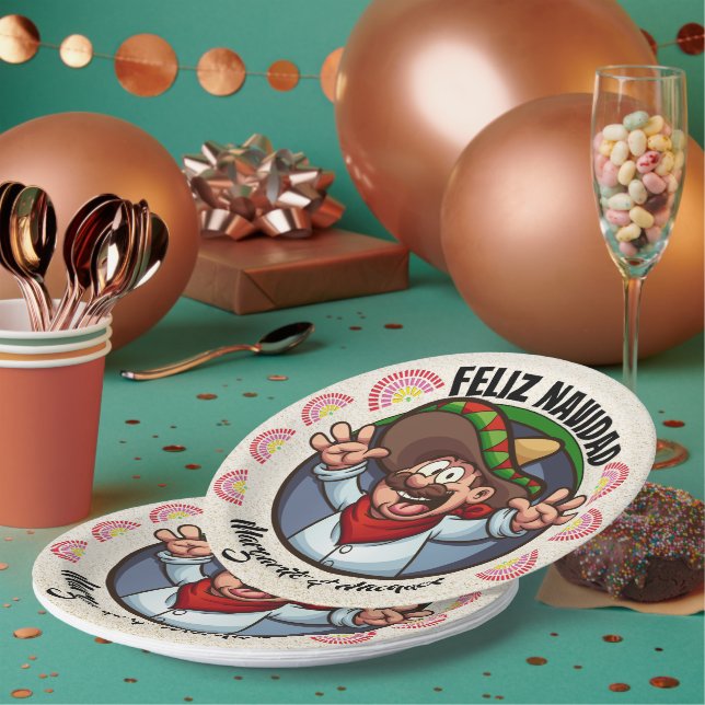 Spanish Character Feliz Navidad  Paper Plates (Multi)