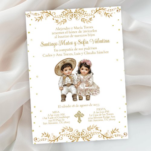 Spanish Charro and Charra Twin Baptism Invitation