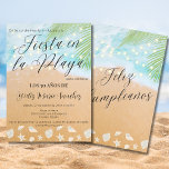 Spanish Chic Beach Palm Lights 70th Birthday Party Invitation<br><div class="desc">Organiza una Fiesta de Cumpleaños en la Playa Inolvidable con Nuestra Elegante Invitación para el 70º Cumpleaños en Español Haz que tu celebración del 70º cumpleaños sea realmente inolvidable con nuestra invitación elegante y sofisticada en español. Este hermoso diseño muestra una escena costera con arena dorada, espuma de mar y...</div>
