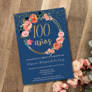 Spanish Chic Elegant Floral 100th Birthday Party Invitation