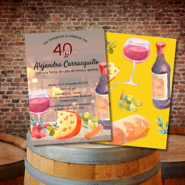 Spanish Chic Wine & Cheese Tasting 40th Birthday Invitation (Creator Uploaded)