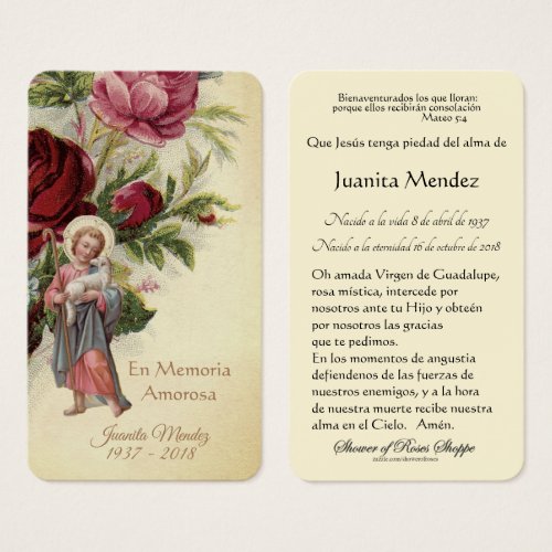 Spanish Child Jesus Roses Religious Prayer Card