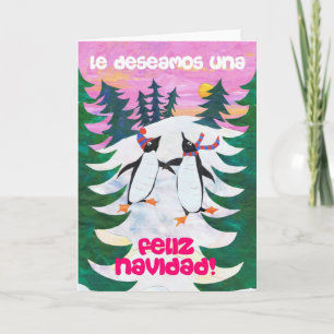 Spanish Christmas Card - Skating Penguins