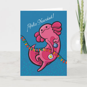 Spanish Christmas Cute Axolotl with Ornaments Card