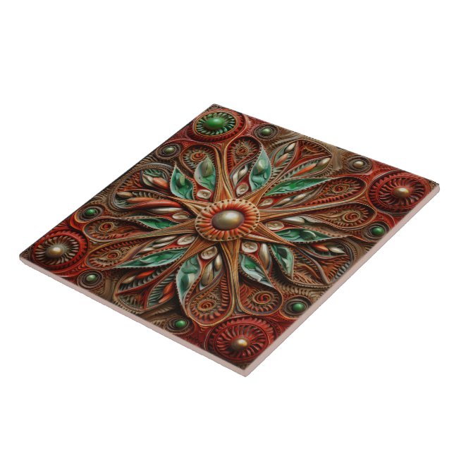 Spanish Christmas Star Hand-paint Terracotta Ceramic Tile (Side)