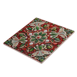 Spanish Christmas Star Hand-paint Terracotta No 8 Ceramic Tile