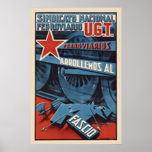 Spanish Civil War Poster Railway workers run over (Front)