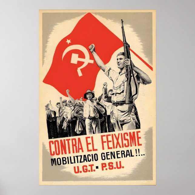 Spanish Civil War Poster UGT PSU Against Fascism! (Front)