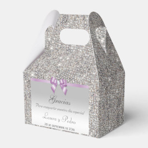 Spanish Classy Silver Sequins Lilac Bow Diamond Favor Boxes