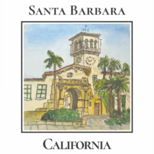 Spanish Colonial Tower, Clock Tower, Santa Barbara Sticker