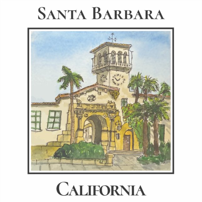 Spanish Colonial Tower, Clock Tower, Santa Barbara Sticker (Front)