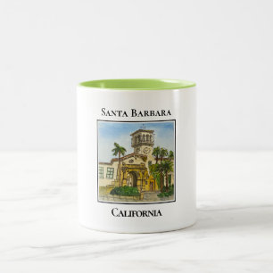Spanish Colonial Tower, Clock Tower, Santa Barbara Two-Tone Coffee Mug