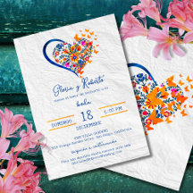 Spanish, Colorful Floral Heart Mexican Wedding