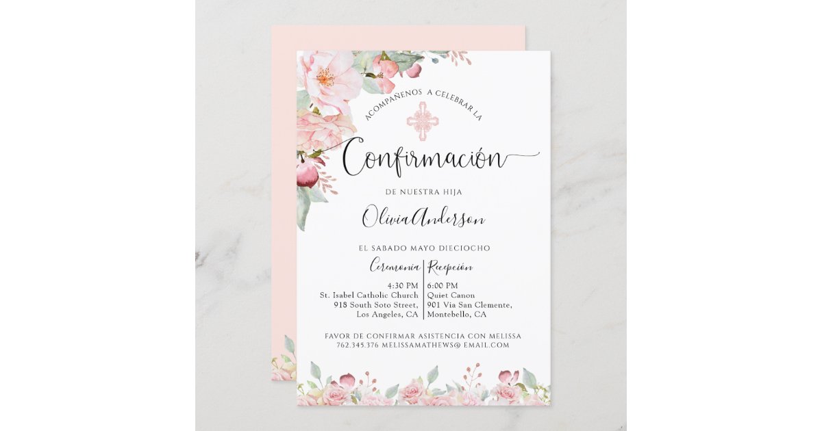 Spanish Confirmation Peach and Mint Floral Invitation Zazzle