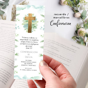 Spanish, Confirmation Turquoise and Greenery Favor Bookmarks