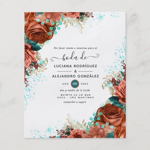 Spanish Coral and Teal Floral Wedding Flyer
