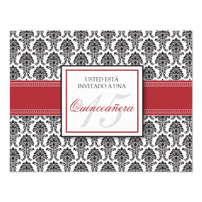 SPANISH Cranberry Damask Quinceañera Invitación Invites