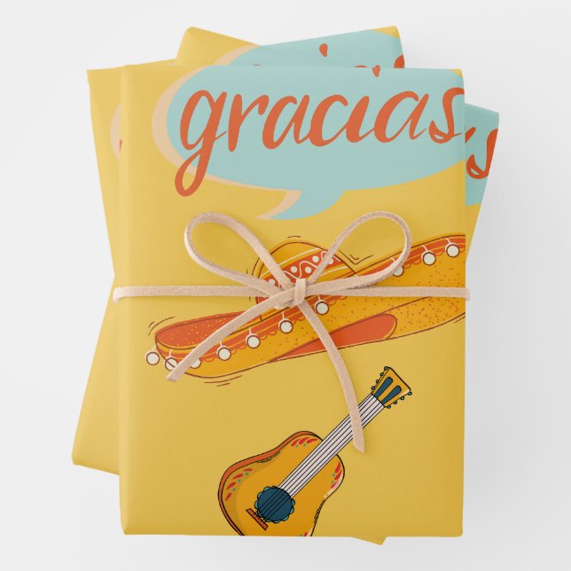 Spanish Culture–Fiesta Sombrero, Guitar and Flower Wrapping Paper Sheets (In situ)