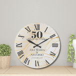 Spanish Custom 50th Wedding Anniversary Gift Large Clock<br><div class="desc">Give a timeless keepsake with this Spanish Custom 50th Wedding Anniversary Gift Large Clock – a perfect way to celebrate a milestone anniversary. This beautiful clock features an elegant background of abstract golden and cream streaks, paired with classic black Roman numerals. The bold number "50" stands out in block font,...</div>