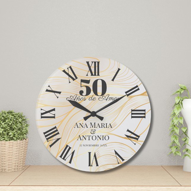 Spanish Custom 50th Wedding Anniversary Gift Large Clock (Creator Uploaded)