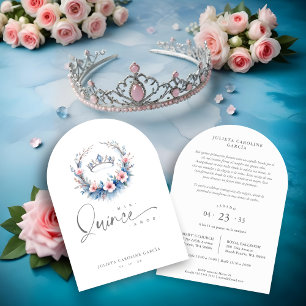 Spanish Cute Blue Pink Floral Quinceañera Tiara Invitation