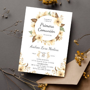 Spanish Cute Yellow Flowers First Communion Invitation