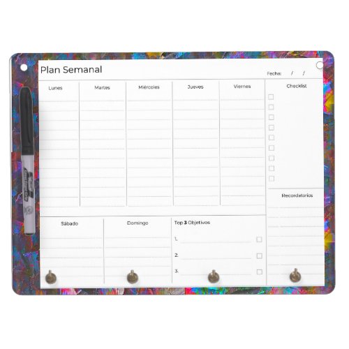 Spanish Daily Planner Vivid Artistic Dry Erase Board With Keychain Holder