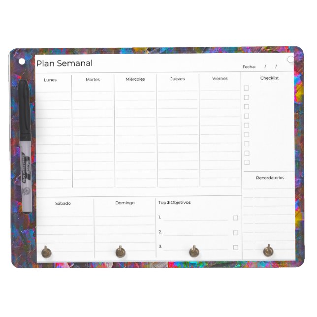 Spanish Daily Planner Vivid Artistic Dry Erase Board With Keychain Holder (Front)