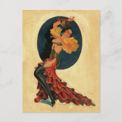 Spanish dancer  vintage pin up girl art postcard