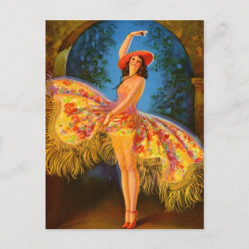  Spanish Dancer Vintage Pin Up Girl Art  postcard