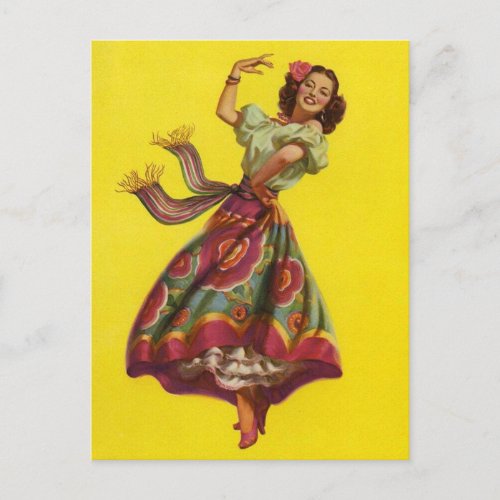 Spanish Dancer Vintage Pin Up Girl  Postcard