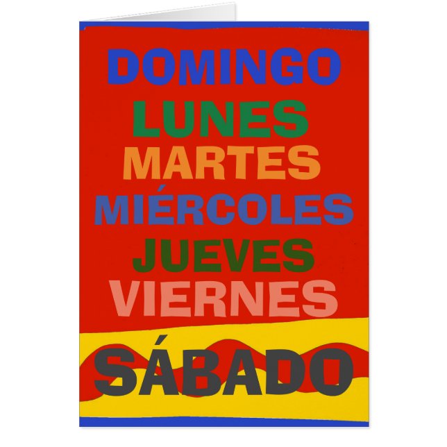 SPANISH Days, edit text Cards (Front)