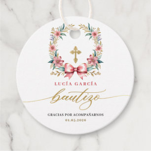 Spanish De Bautizo Gracias Gold & Pink Favor Tags