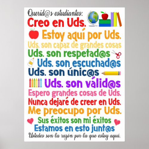 Spanish Dear Students Classroom Poster