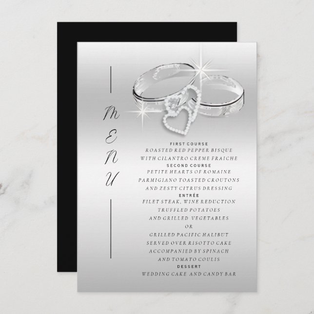 Spanish Decorative Glitzy Silver Wedding Rings  Menu (Front/Back)