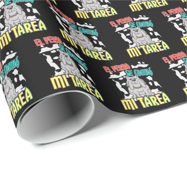 Spanish Dog Ate My Homework - Perro Tarea Wrapping Paper (Roll Corner)