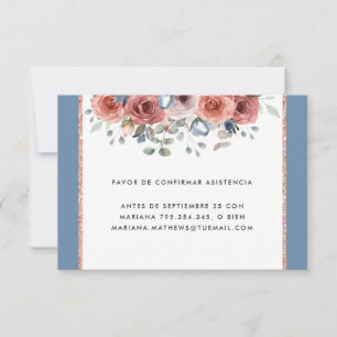 Spanish, Dusty Blue and Blush Floral RSVP Card