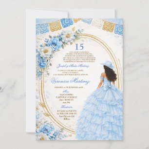 Spanish Dusty Blue Charra Princess 15 Años Floral Invitation
