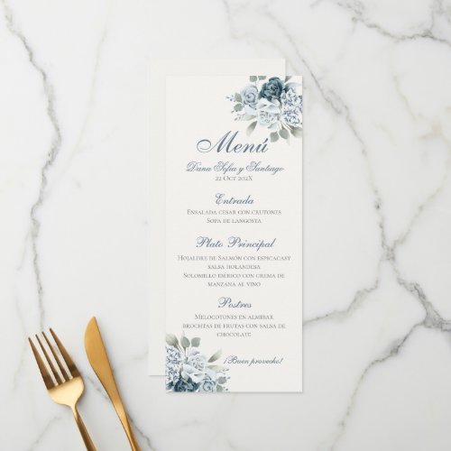 Spanish Dusty Blue Wedding Menu