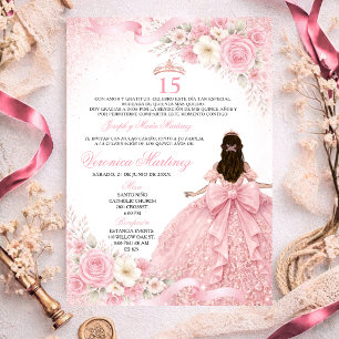Spanish Dusty Pink Charra Princess Floral 15 Años Invitation