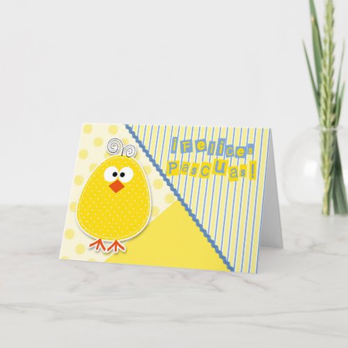 Spanish Easter Chick in Blue and Yellow Childrens Card