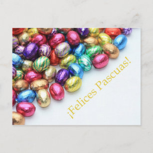 spanish easter greeting chocolate eggs holiday postcard